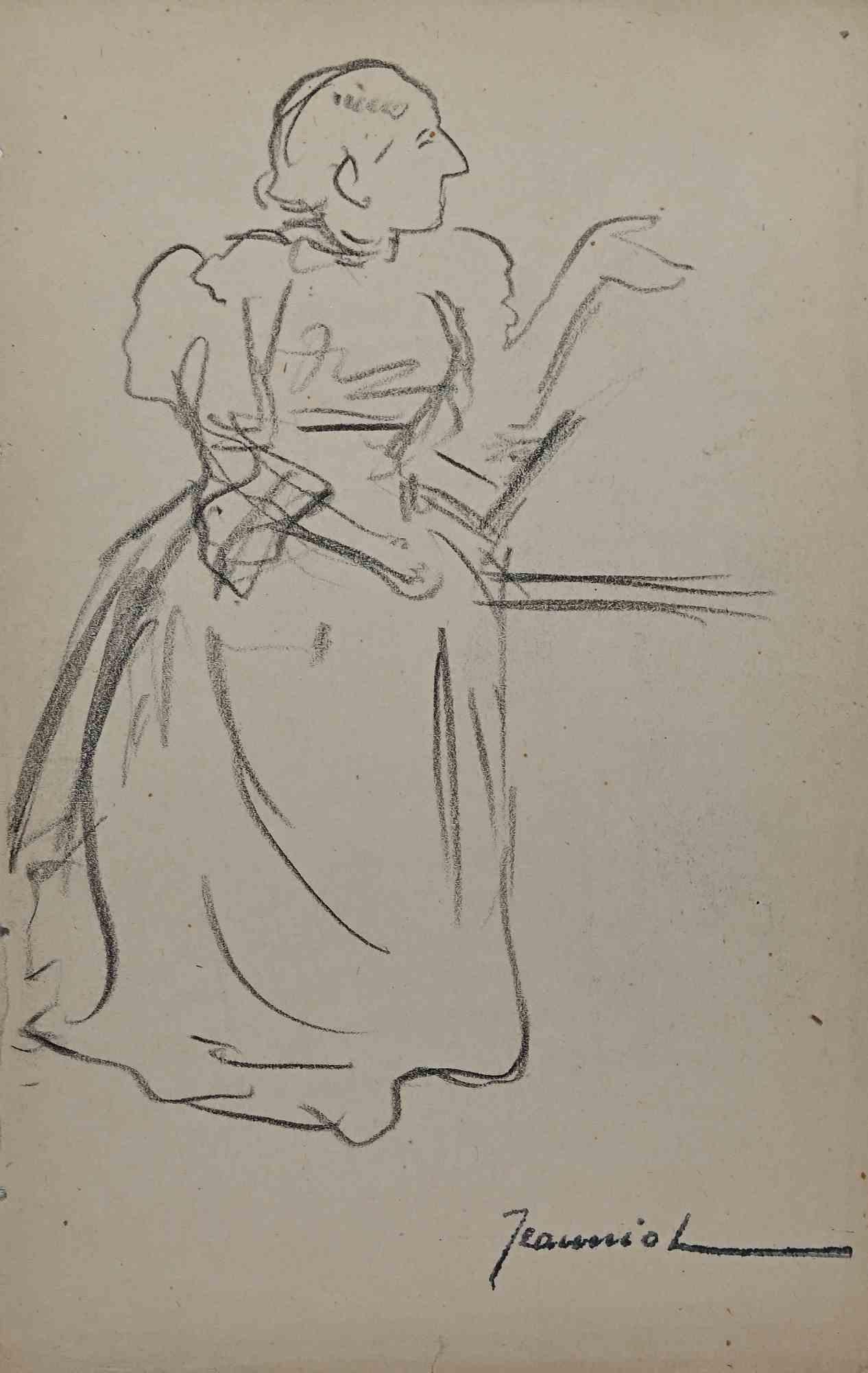 Figure is an original Drawing on paper realized by the painter Pierre Georges Jeanniot (1848-1934).

Drawing in Pencil.

Hand-signed on the lower.

Good conditions except for aged margins.

The artwork is represented through deft and quick strokes