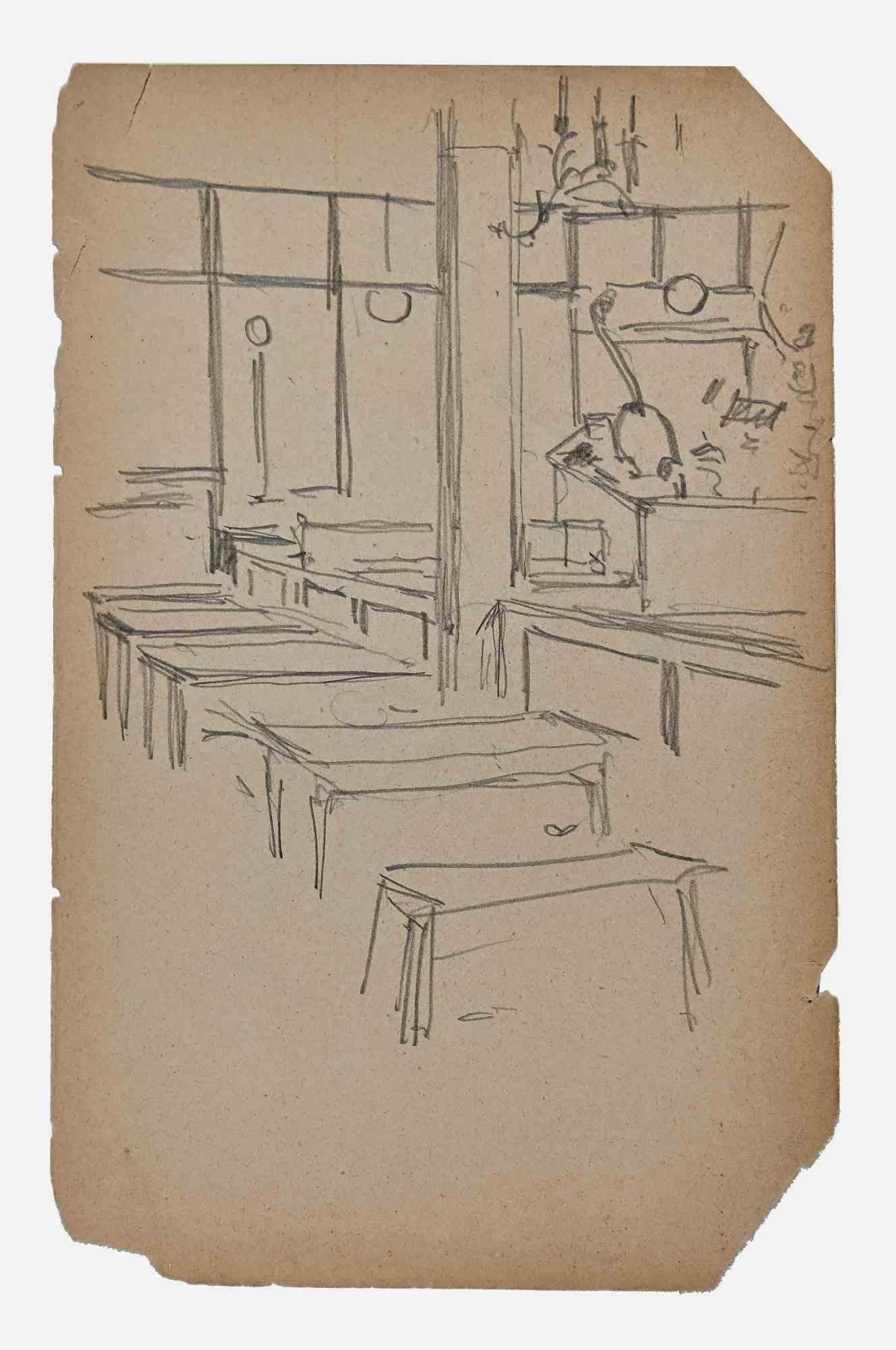 Interior - Original Drawing By Pierre Georges Jeanniot - Early 20th Century