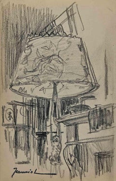 Die Lampe - Originalzeichnung von Pierre Georges Jeanniot - Anfang des 20. Jahrhunderts
