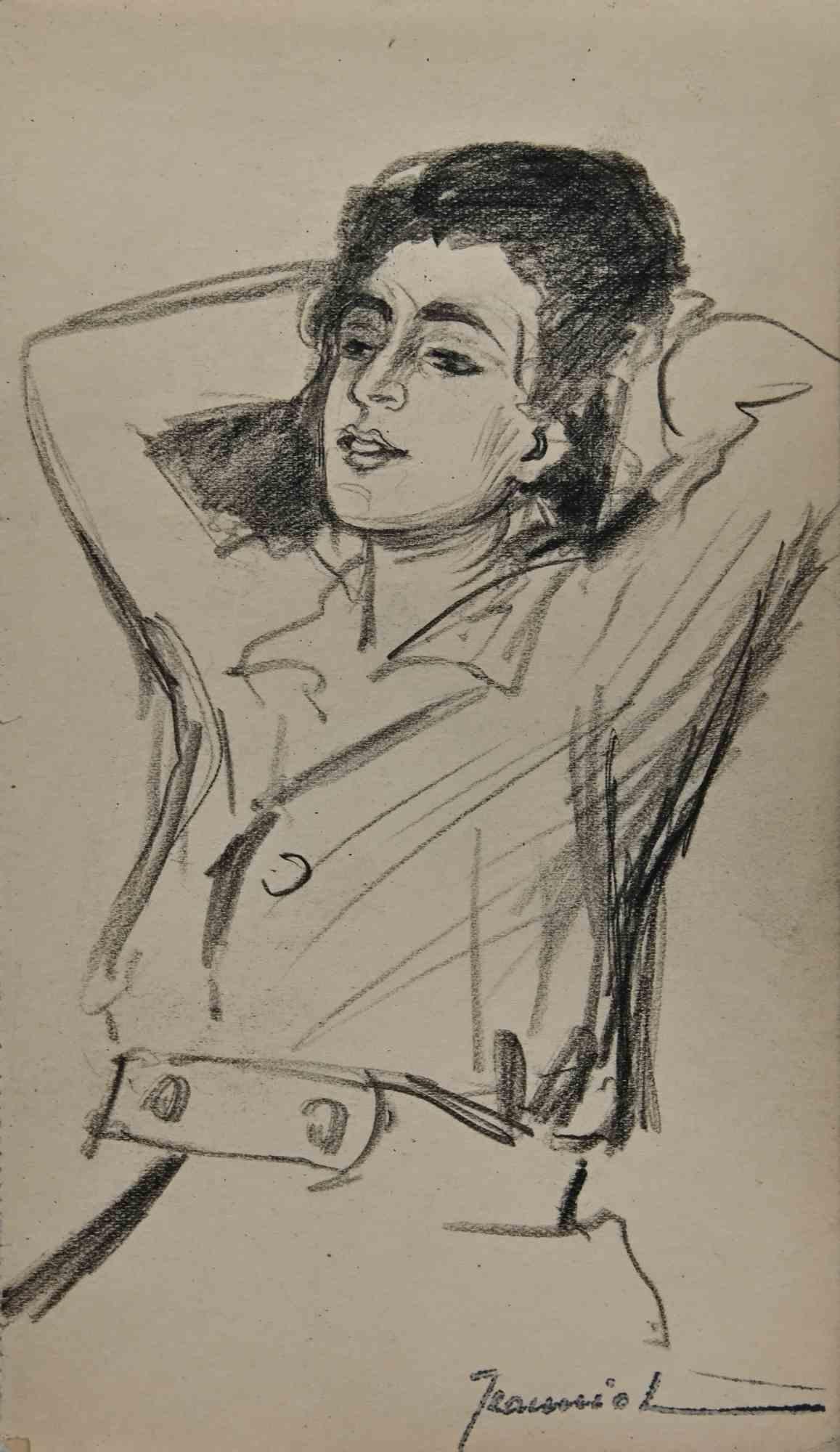 Pierre Georges Jeanniot Portrait – Das junge Mädchen – Originalzeichnung von P. G. Jeanniot – frühes 20. Jahrhundert