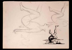 Gymnastic - Drawing in Pencil and China ink By Norbert Meyre - Mid 20th Century