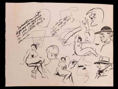 Vintage The Sketch of Nudes - Pencil and China ink By Norbert Meyre - Mid 20th Century