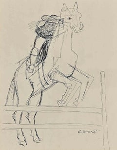 Horse at Merano - Original China Ink Drawing by Gino Severini - 1954