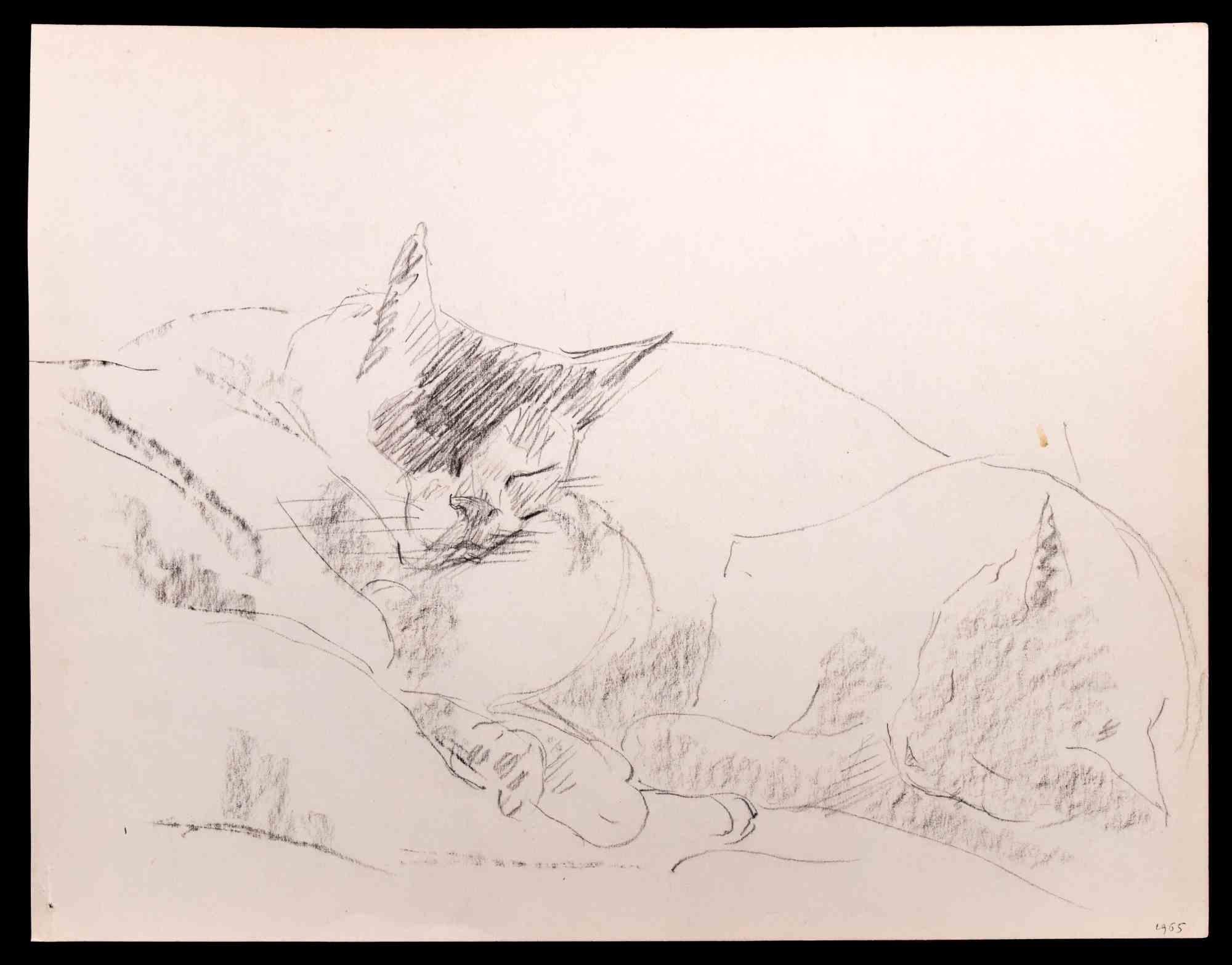 Aquarelle originale des chats de Giselle Halff - 1965