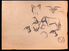 Cat, Dog and Goat - Original Drawing - Early 20th Century