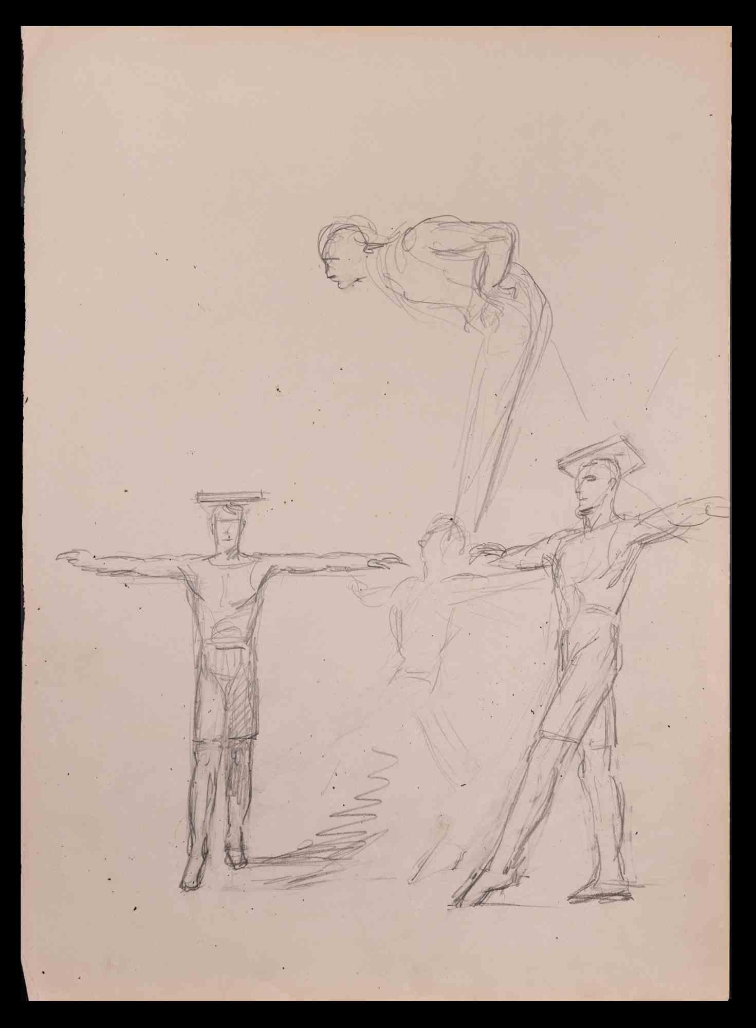 Unknown Figurative Art - The Crucified - Original Drawing - Early 20th Century