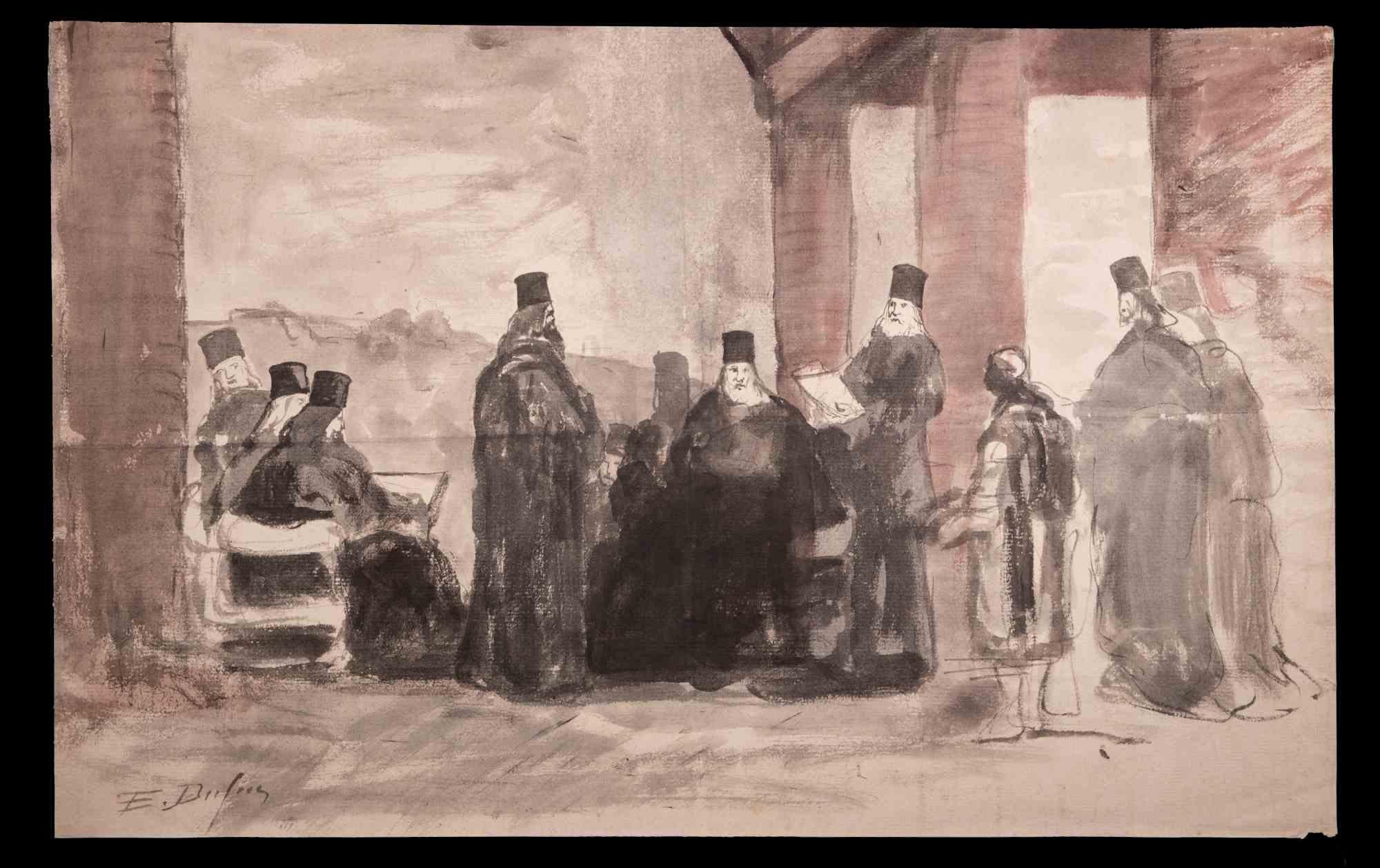 La Asamblea - Dibujo original de Edouard Dufeu - Finales del siglo XIX