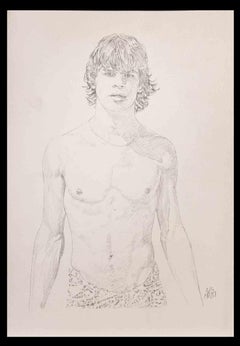 Vintage Portrait of a boy - Original Drawing by Anthony Roaland - 1981