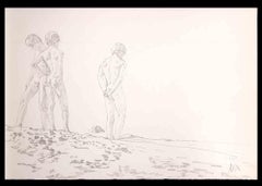 Teens at the Beach  - Original Drawing by Anthony Roaland - 1981