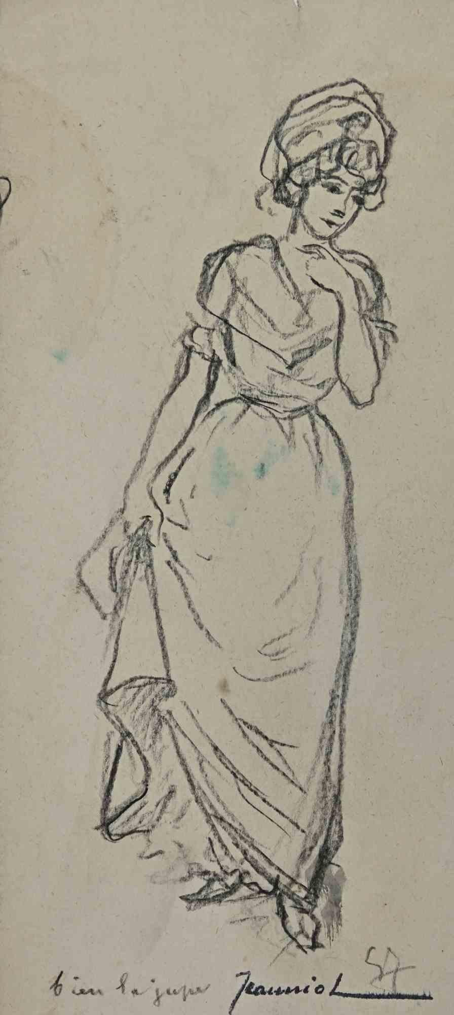 Frau ist eine Original-Zeichnung auf Papier des Malers Pierre Georges Jeanniot (1848-1934).

Zeichnen mit Kohlestift.

Handsigniert auf der Unterseite.

Guter Zustand, außer dass er gealtert ist.

Pierre-Georges Jeanniot (1848-1934) war ein