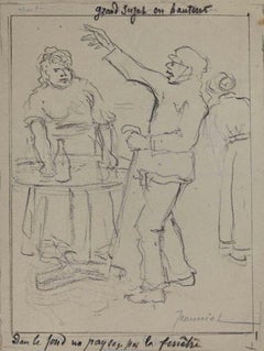 Figures - dessin original de Pierre Georges Jeanniot - début du XXe siècle