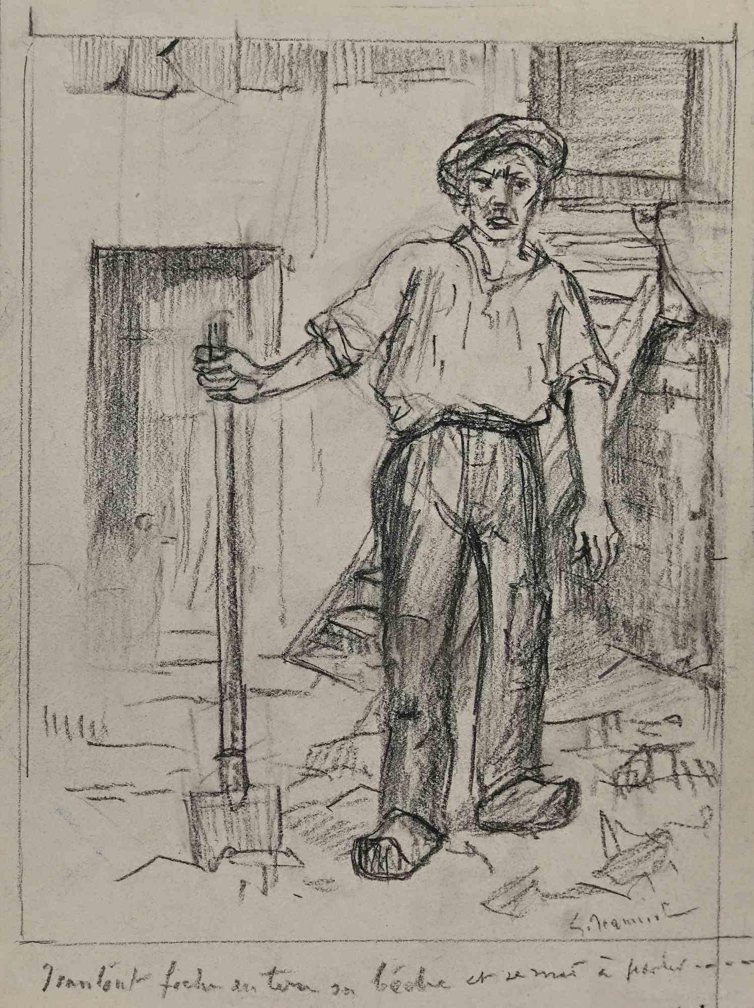 Worker ist eine Originalzeichnung auf Papier des Malers Pierre Georges Jeanniot (1848-1934).

Zeichnen mit Kohlestift.

Handsigniert auf der Unterseite.

Guter Zustand, außer dass er gealtert ist.

Pierre-Georges Jeanniot (1848-1934) war ein