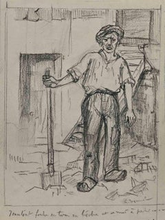Trabajador - Dibujo original de Pierre Georges Jeanniot - Principios del siglo XX