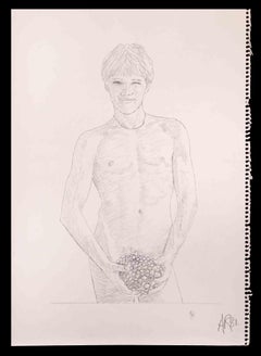 Boy with Bunch of Grapes - Original Drawing by Anthony Roaland - 1981