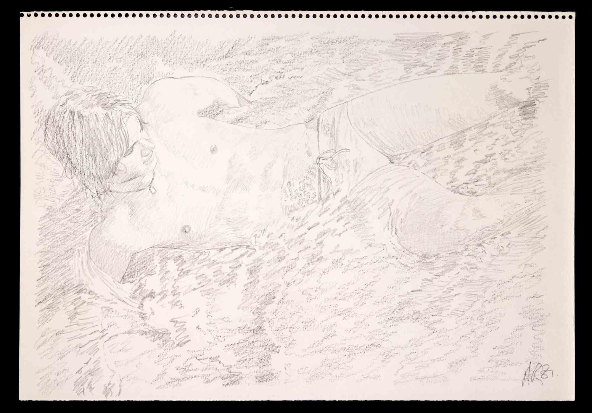 Boy at the beach is an original drawing on pencil realized by Anthony Roaland in 1981. Hand-signed and dated by the artist on the lower right margin. 

The boy is represented with a fresh and delicate style.

Good conditions.