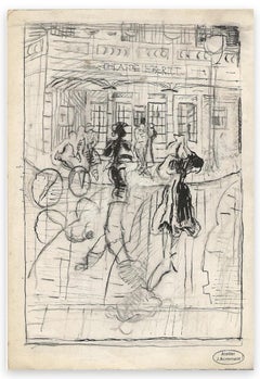 Retro Théatre Ebert - Original Drawing by Jacques Acremant - Mid-20th Century