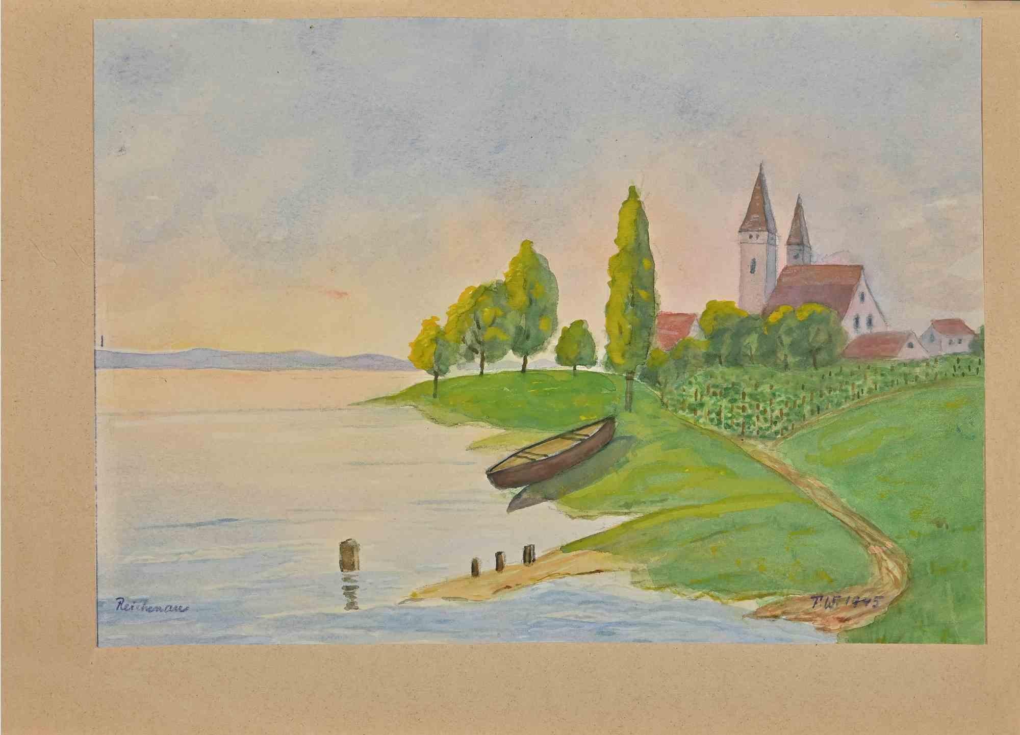 Unknown Figurative Art - View of Reichenau - Watercolour - 1945