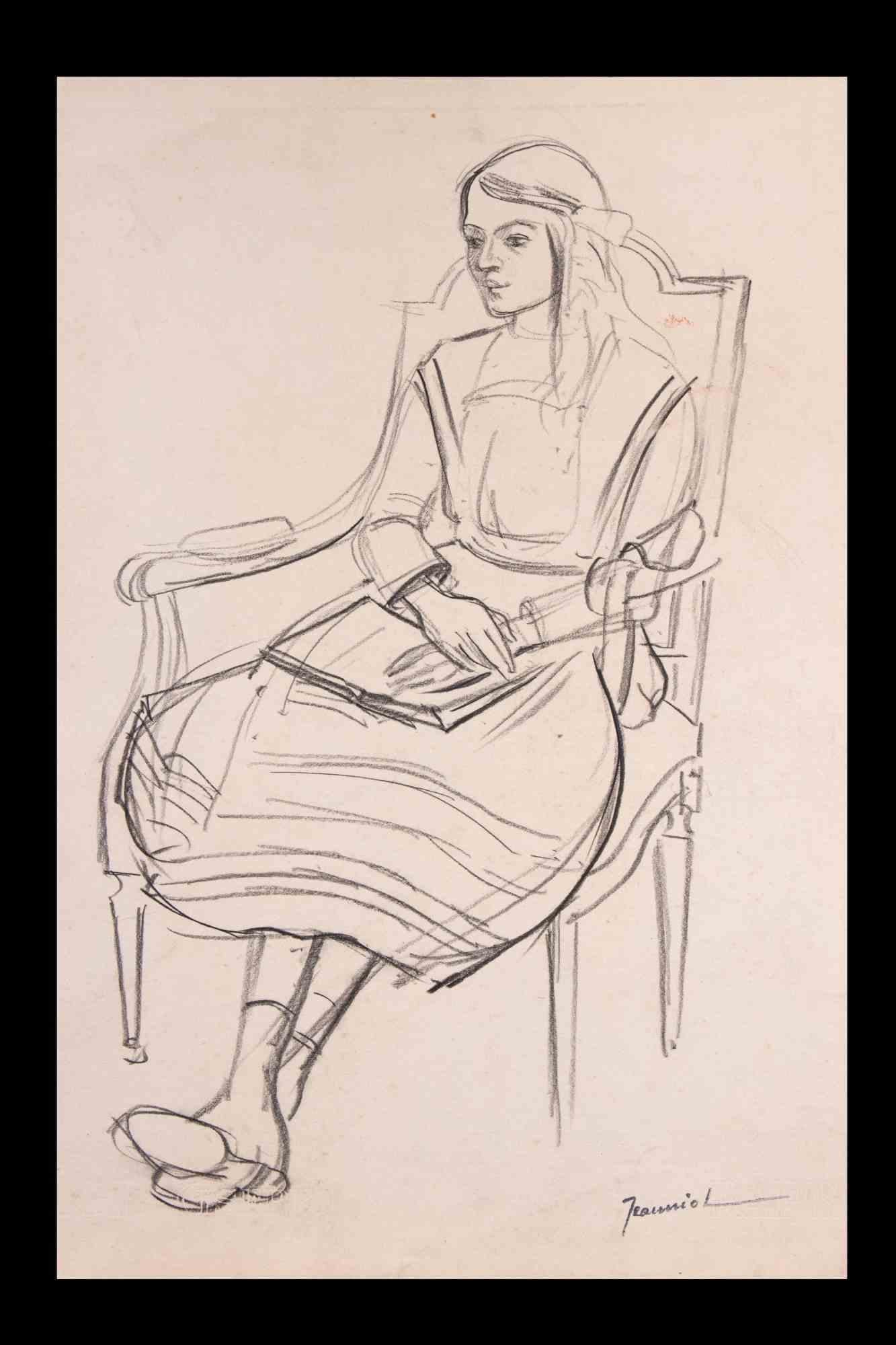 Frau in Ruhe ist eine Original-Zeichnung auf Papier des Malers Pierre Georges Jeanniot (1848-1934).

Zeichnen mit Bleistift.

Handsigniert auf der Unterseite.

Gute Bedingungen.

Pierre-Georges Jeanniot (1848-1934) war ein