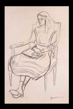 Femme au repos - Dessin original de Pierre Georges Jeanniot - Début du 20e siècle