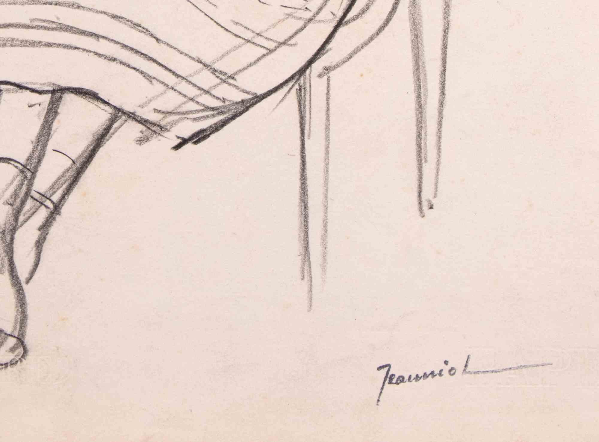 Woman at Rest - Original Drawing By Pierre Georges Jeanniot - Early 20th century For Sale 1