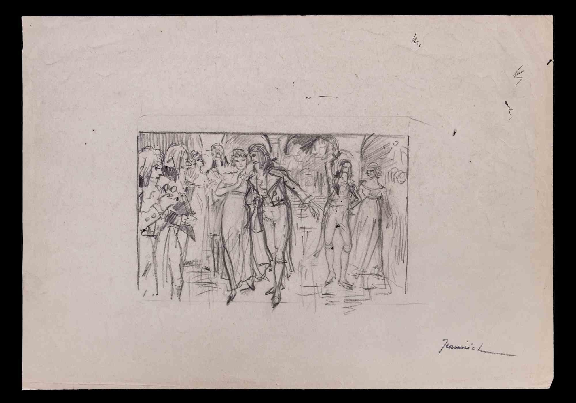 Dance Party - Original Drawing By Pierre Georges Jeanniot - Early 20th century