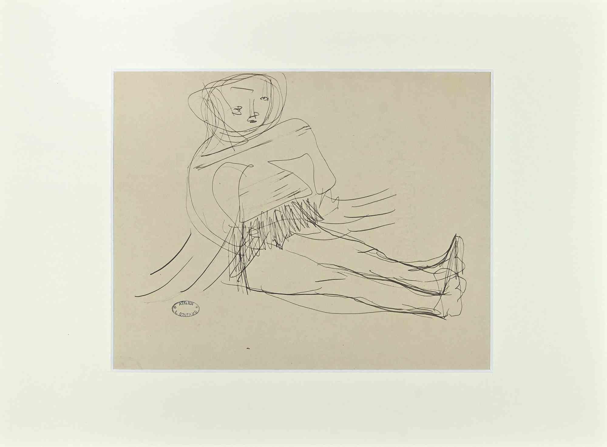 Child Doll is an Original drawing in China Ink realized by Lucien Coutaud in the Mid-20th Century.

Stamp Signed.

Good conditions.

The delicate and dynamic strokes created in a harmonious manner.      