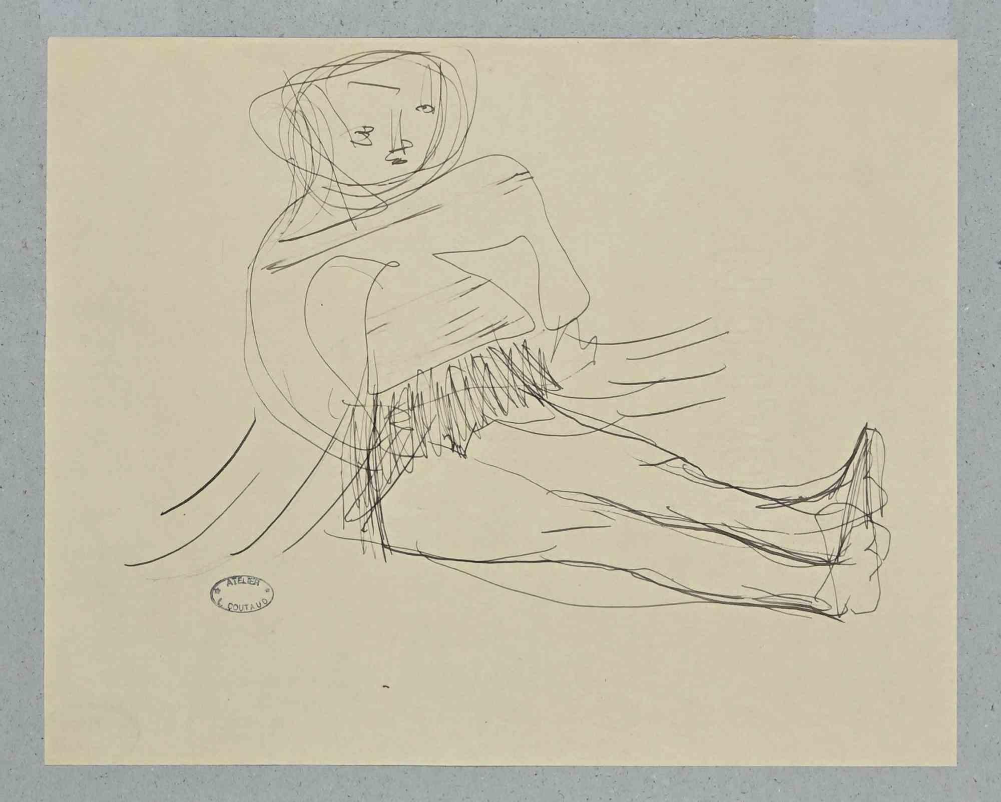 woman seated with thighs apart