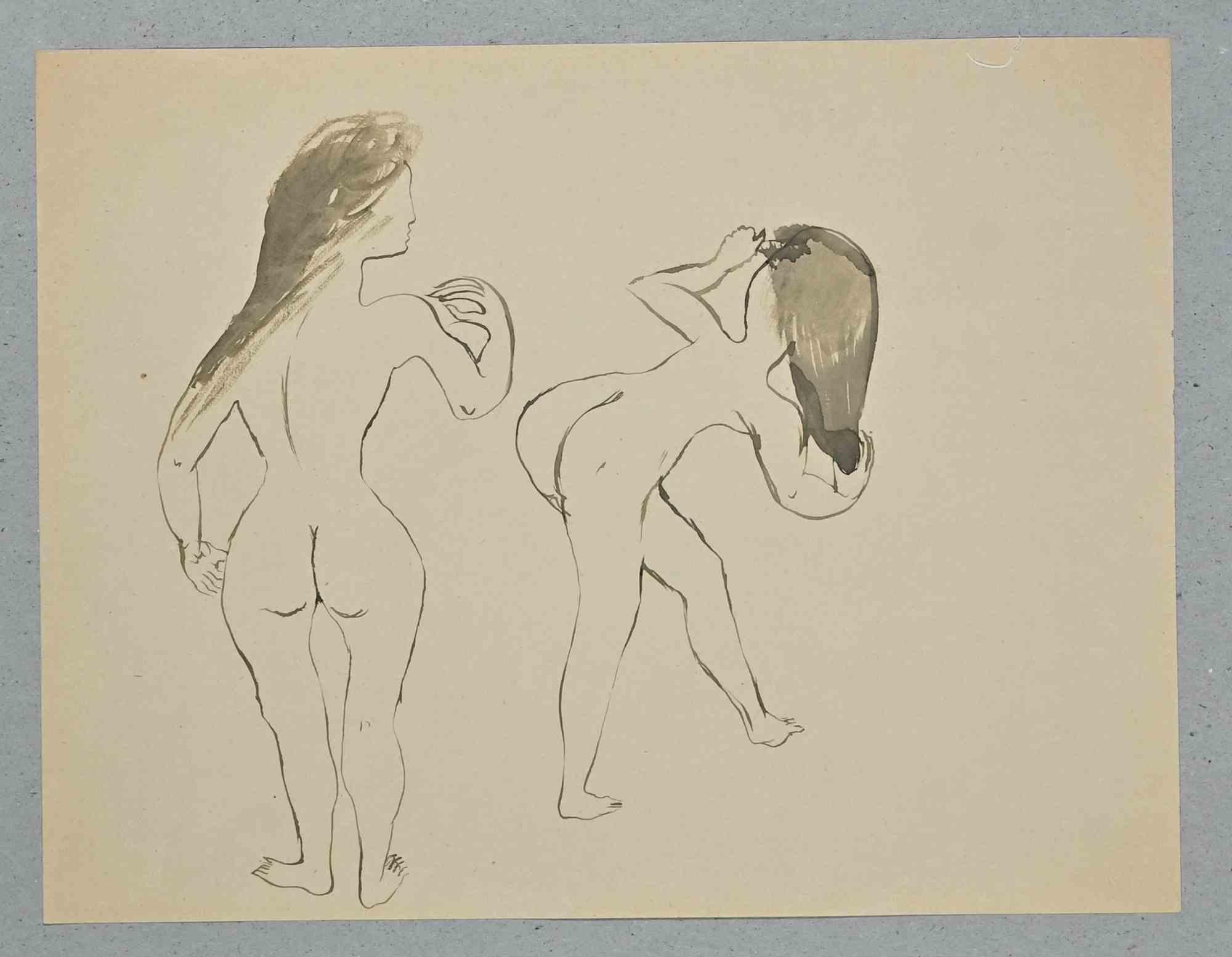 Femmes est un dessin original à l'encre de Chine et aquarelle réalisé par Lucien Coutaud au milieu du 20e siècle.

Timbre signé.

Bonnes conditions.

Les traits délicats et dynamiques sont créés de manière harmonieuse.