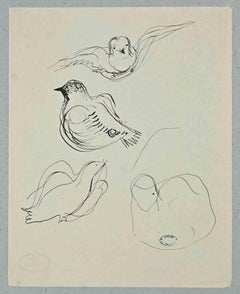 Vintage Birds - Original Drawing by Lucien Coutaud - Mid 20th century