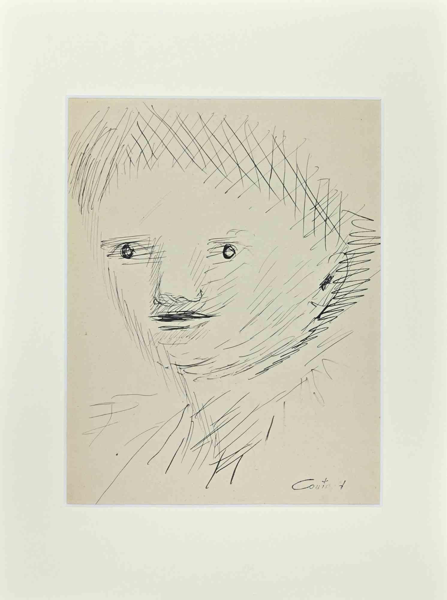 Child Portrait - Original Drawing by Lucien Coutaud - Mid 20th century For Sale 1