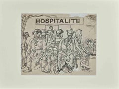 Hospitalité - China Ink Drawing by Louis Touchagues - Mid-20th century