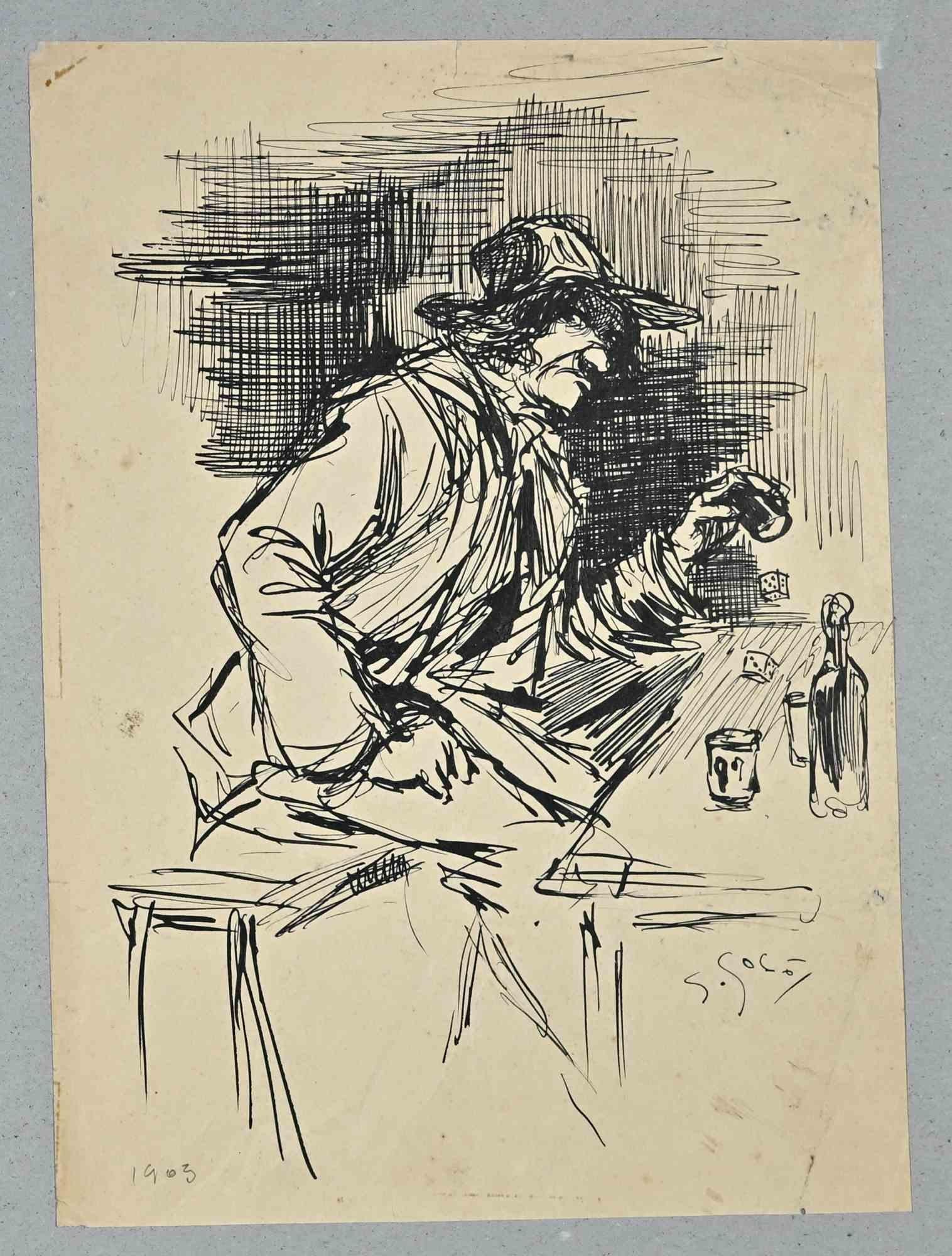 Il ritratto è un disegno originale in China Ink realizzato da Georges Gobo nel 1903.

Buone condizioni con alcuni segni di foxing.

I tratti delicati e dinamici creati in modo armonioso.