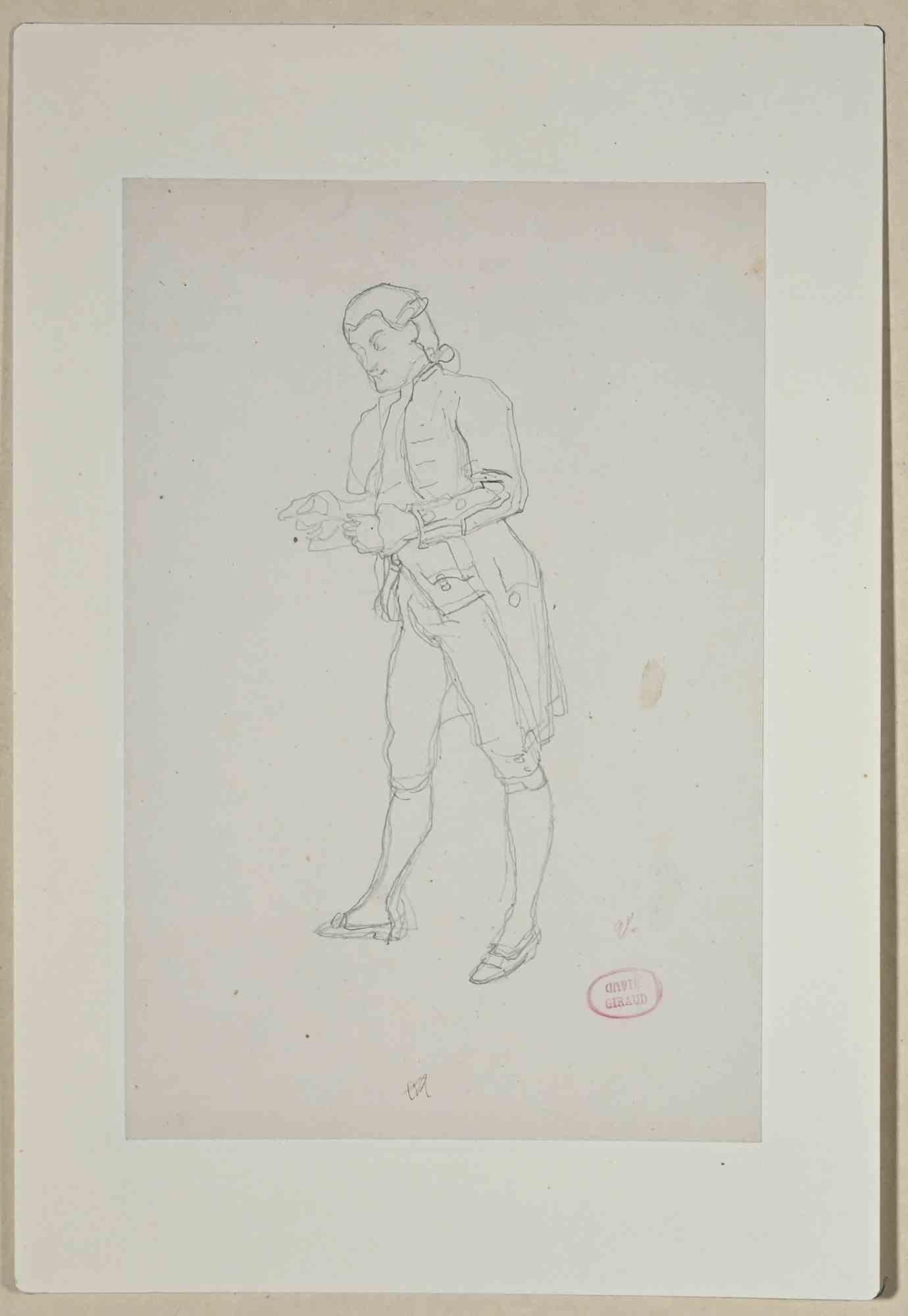 Eugène Giraud Figurative Art – Gentleman -  Originalzeichnung mit Bleistift von Eugne Giraud – Ende des 19. Jahrhunderts