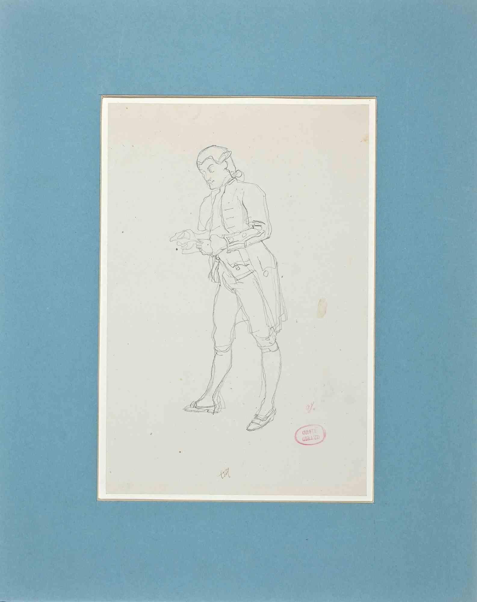 Gentleman -  Originalzeichnung mit Bleistift von Eugne Giraud – Ende des 19. Jahrhunderts – Art von Eugène Giraud
