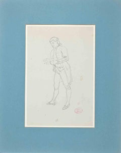 Caballero - Dibujo original a lápiz de Eugène Giraud - Finales del siglo XIX