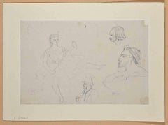 Figures -  Original Drawing in Pencil by Eugène Giraud - Late 19th Century