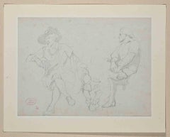 Antique Gentlemen -  Original Drawing in Pencil by Eugène Giraud - Late 19th Century