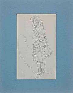 Caballero -  Dibujo original a lápiz de Eugène Giraud - Finales del siglo XIX