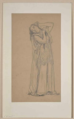 Young Lady -  Original Drawing in Pencil by Eugène Giraud - Late 19th Century