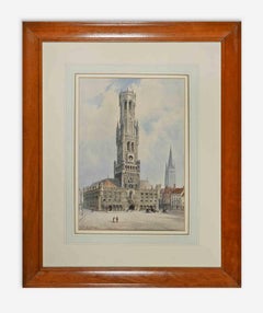 View of Belfry Bruges - Watercolor by Albert Henry Findley - Early 20th Century