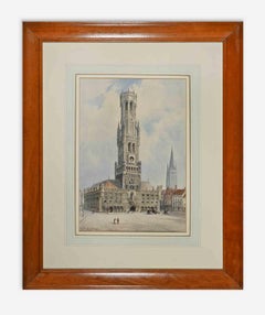 Vista del Campanario de Brujas - Acuarela de Albert Henry Findley - Principios del siglo XX