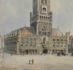 View of Belfry Bruges - Watercolor by Albert Henry Findley - Early 20th Century