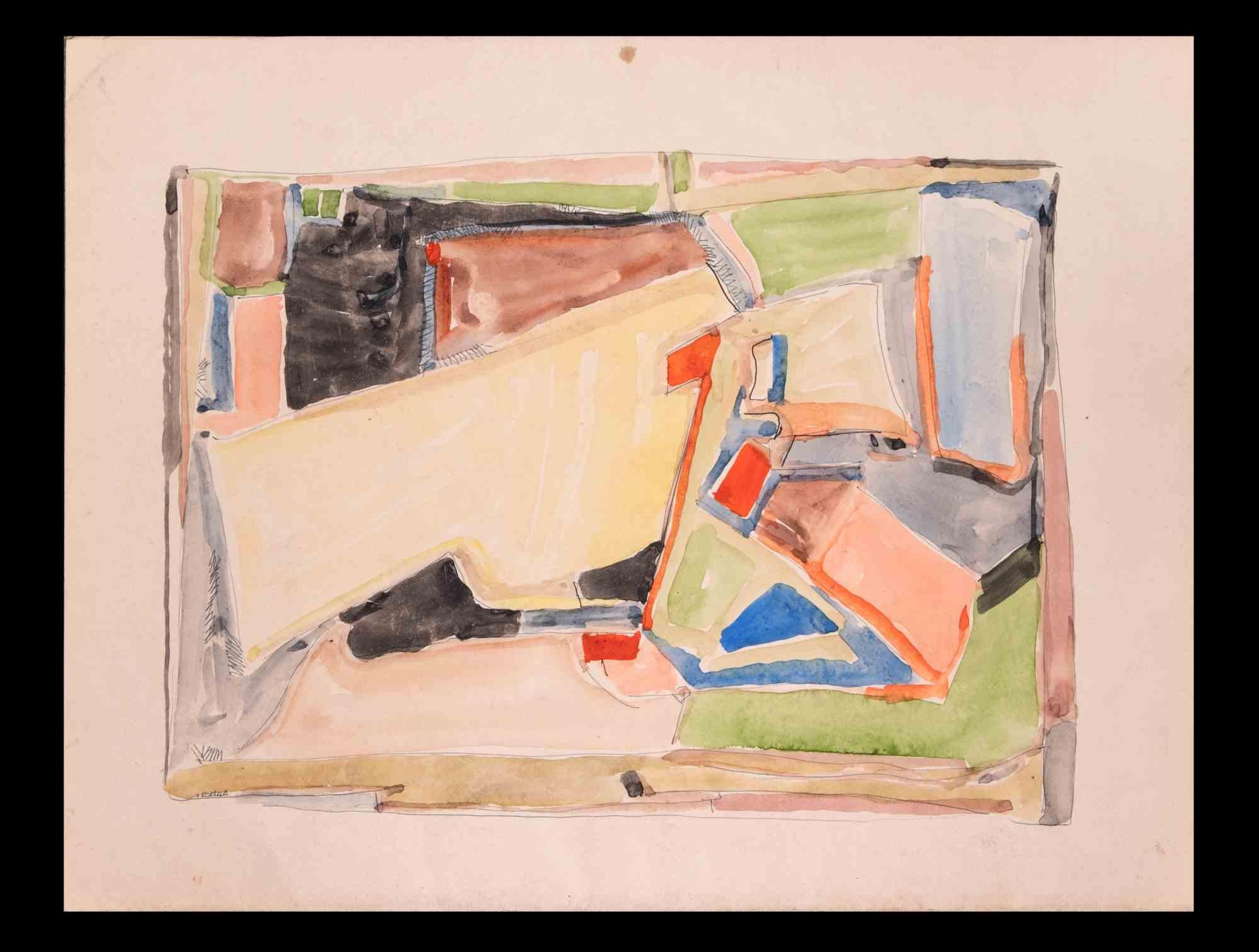 Unknown Abstract Drawing – Abstrakte abstrakte Komposition - Originalzeichnung - Mitte des 20. Jahrhunderts