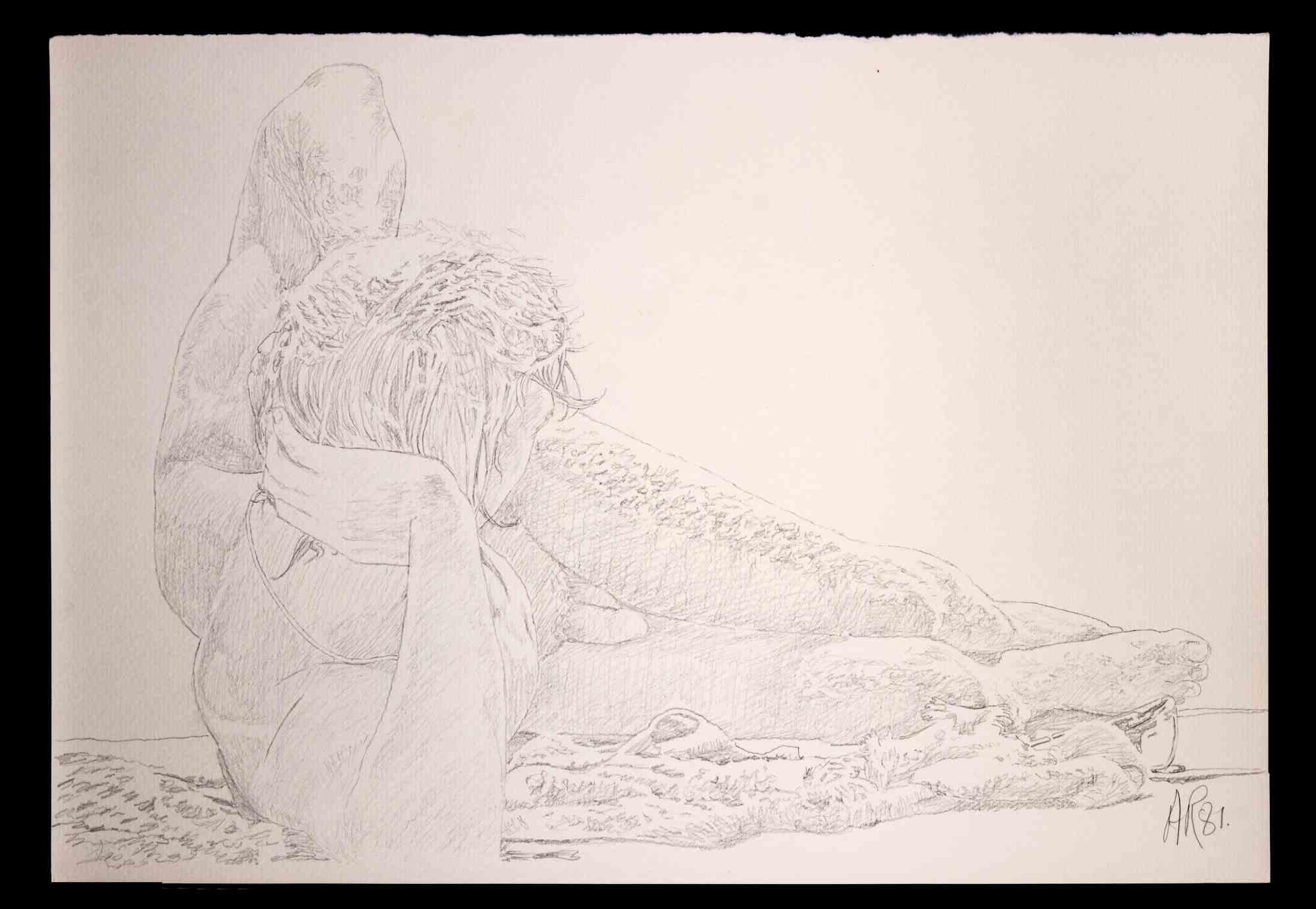 Boy Lying Down – Zeichnung von Anthony Roaland – 1981