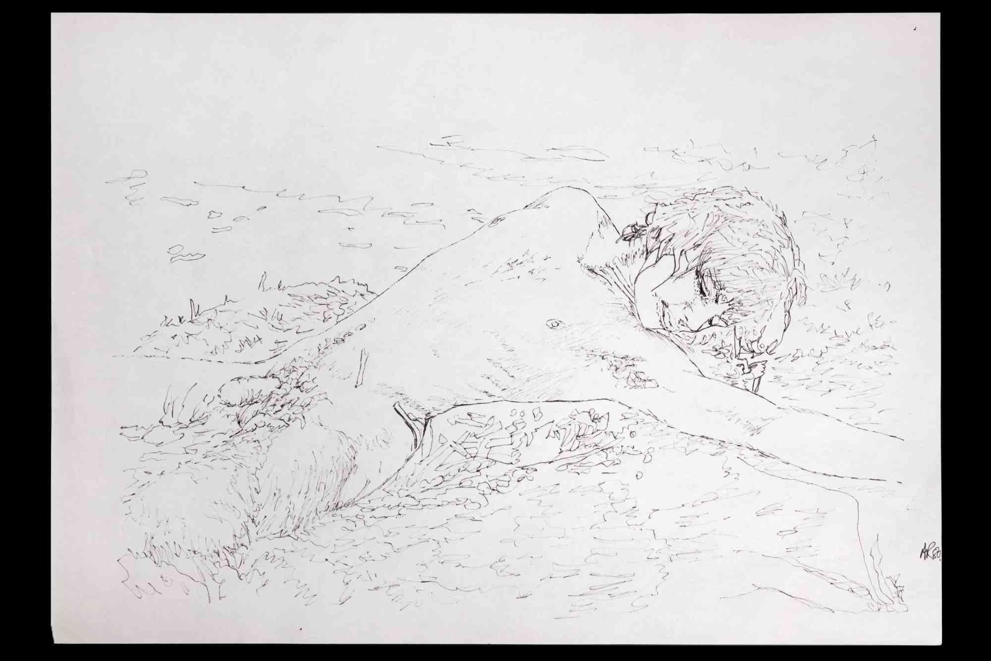 The boy at the sea is an original drawing on pencil  realized by Anthony Roaland in 1980. Hand-signed and dated by the artist on the lower right margin. 

The artwork represents a fresh and beautiful nude male figure.

Good conditions.