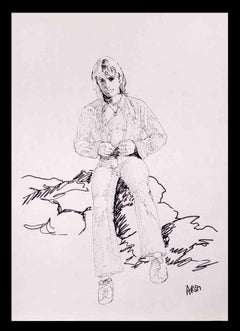 Portrait of a Boy - Original Drawing by Anthony Roaland - 1980