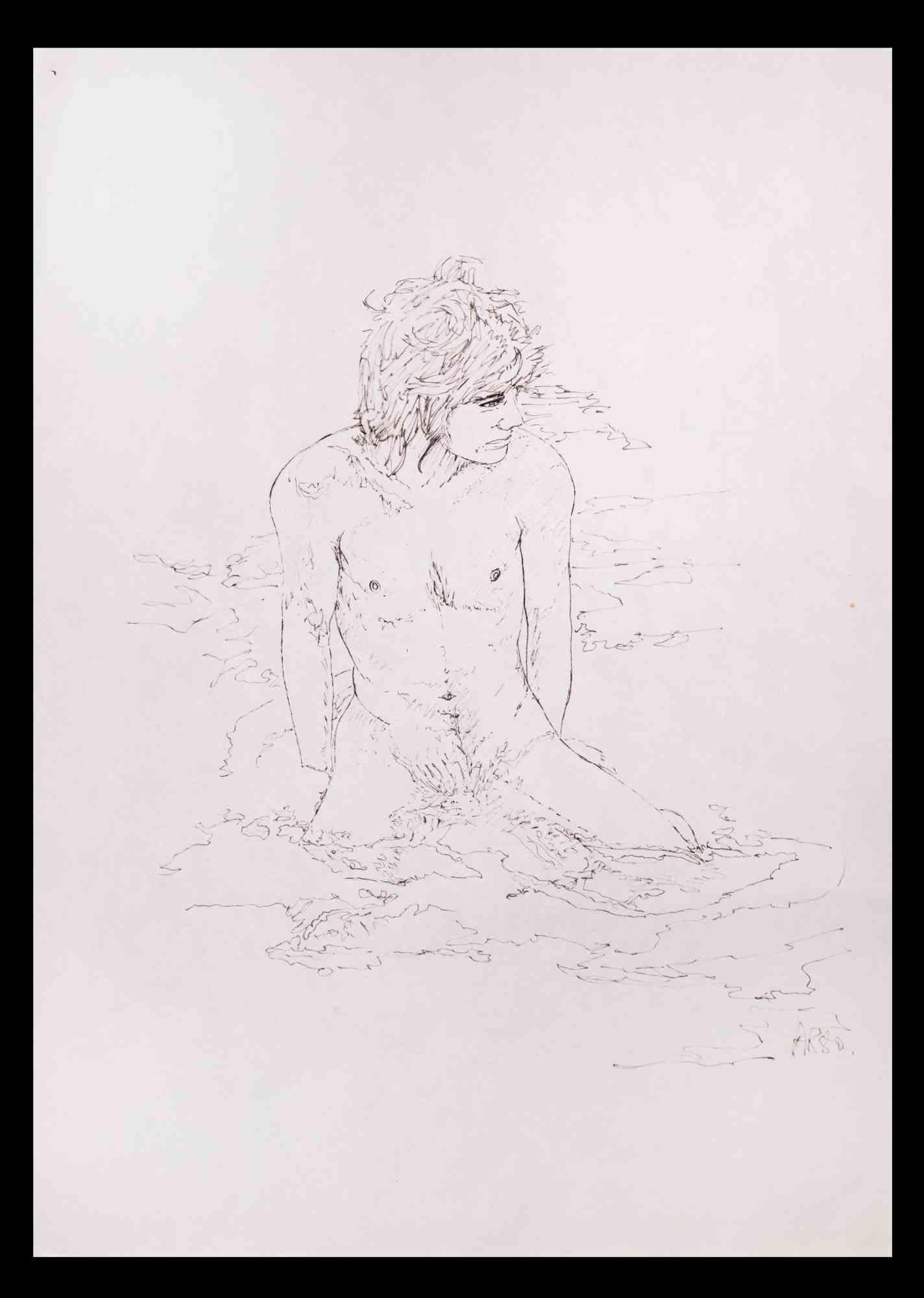 The boy at the sea is an original drawing on pencil  realized by Anthony Roaland in 1980. Hand-signed and dated by the artist on the lower right margin. 

The boy is depicted with a fresh and delicate style.

Good conditions.