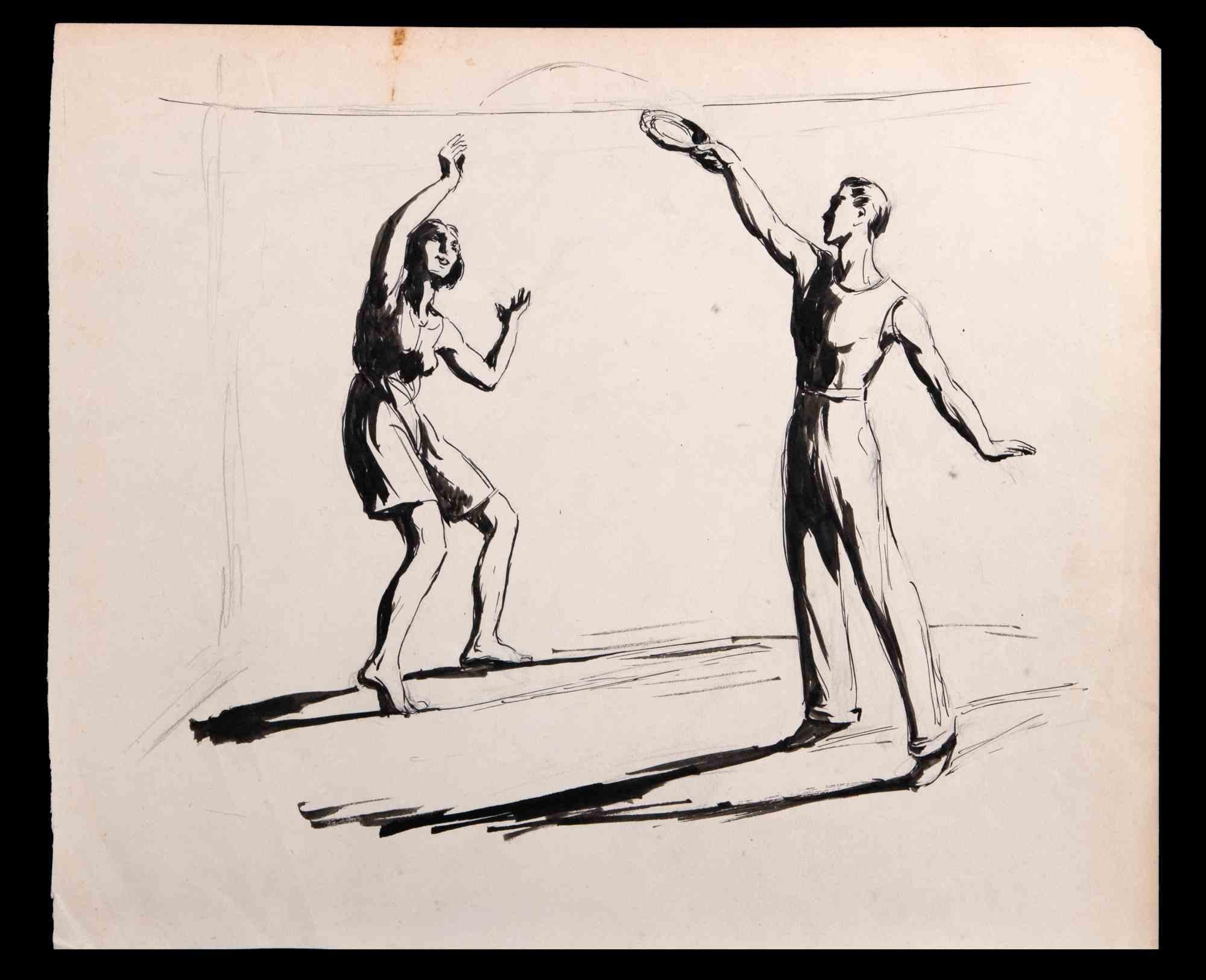 Das Spiel ist eine Originalzeichnung in China-Tinte auf cremefarbenem Papier von Norbert Meyre aus dem frühen 20. Jahrhundert.

Guter Zustand mit Ausnahme von Stockflecken.

Das Kunstwerk wird mit geschickten Strichen von Meisterhand dargestellt.

