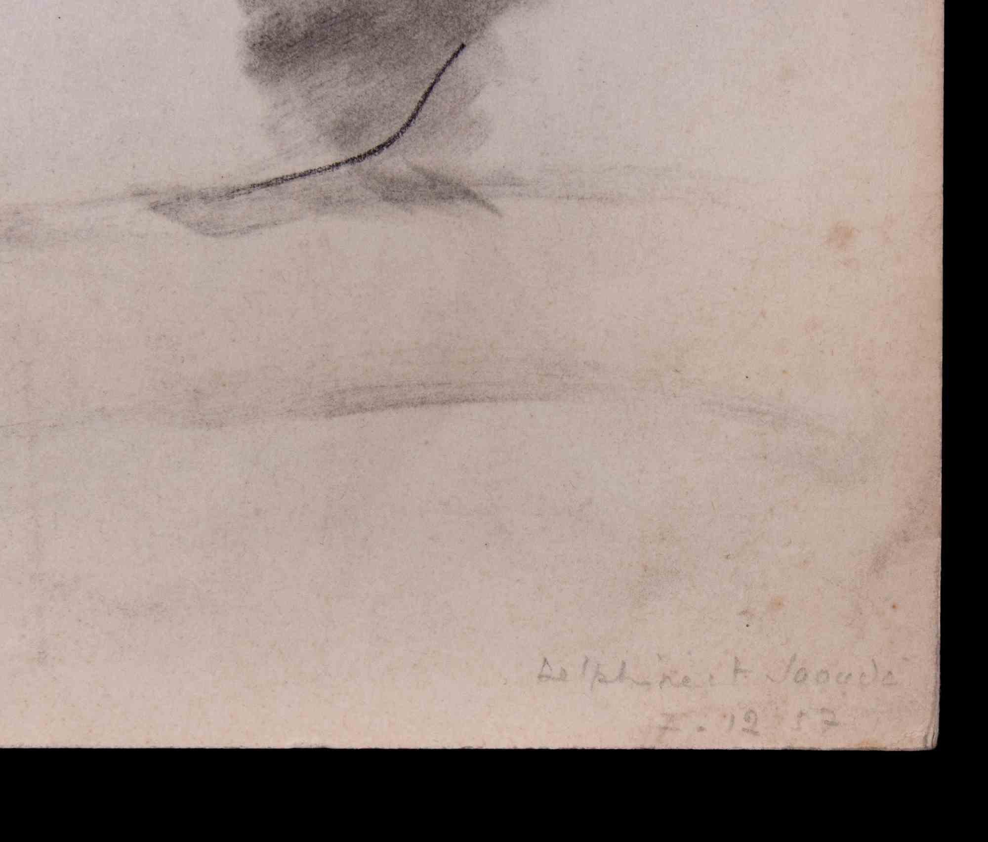 Sleeping Cats is an original carbon pencil drawing realized by Giselle Halff (1899-1971) in 1957. Not signed, is dated on the lower right margin