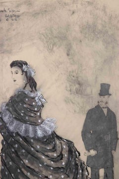 Una pareja - Dibujo original en tinta china sobre papel de Erhard Klepper - 1956